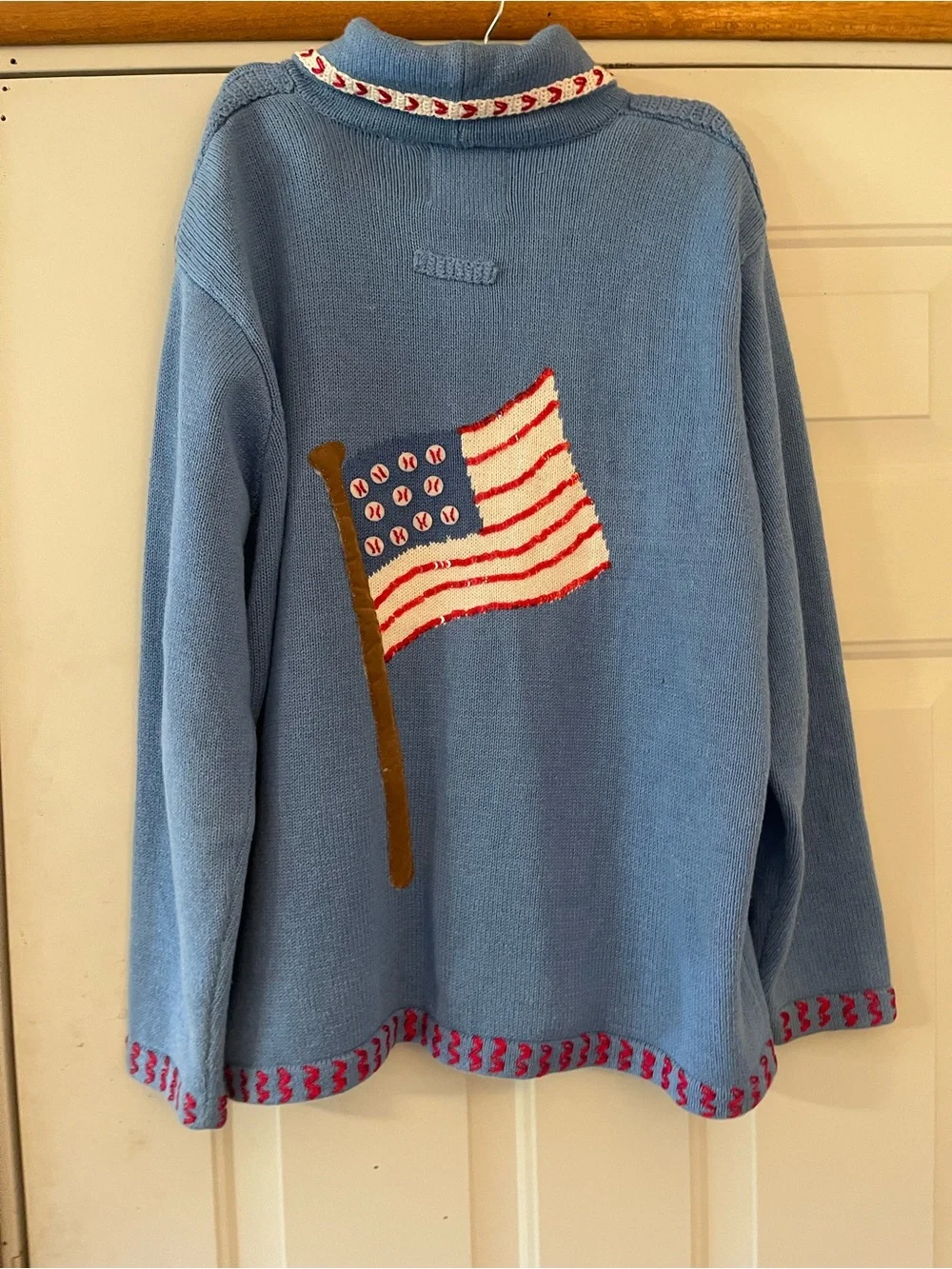Vintage Storybook Knits Baseball US Flag  Sweater, Size Large - Picture 7 of 8